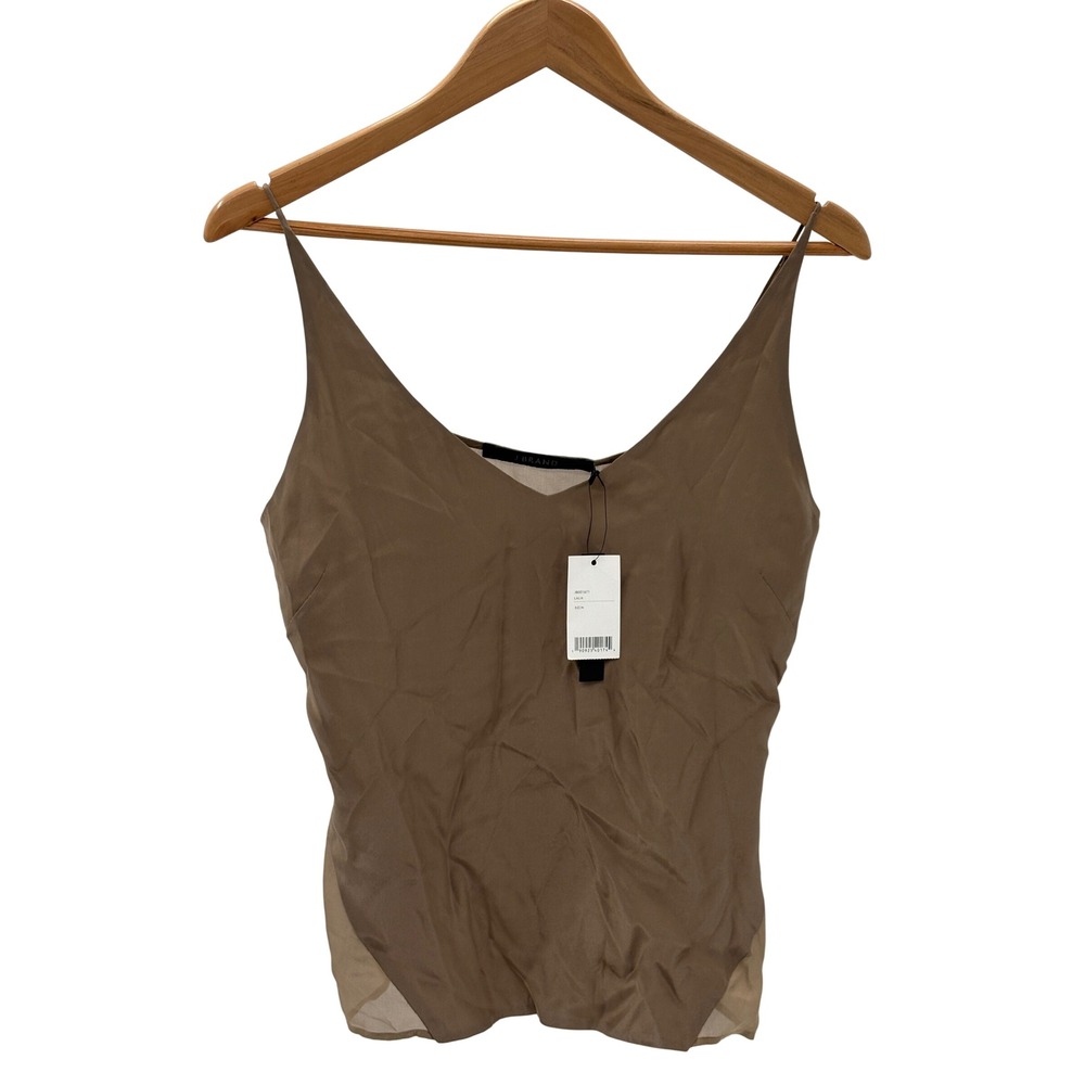 J Brand Cami Tank Top Silk Women Medium Brown Luxury Sexy Minimalist Semi Sheer